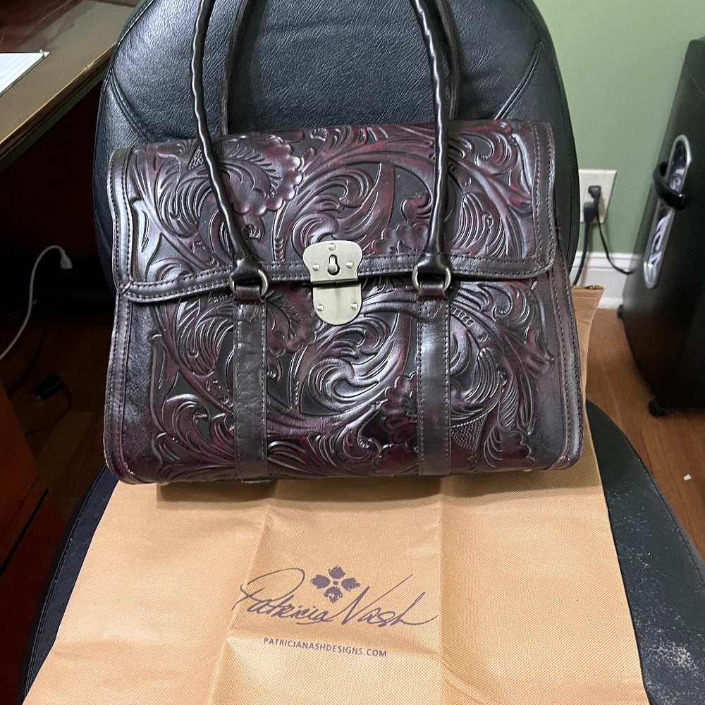 Patricia Nash Tooled Leather Satchel - Chocolate Wine